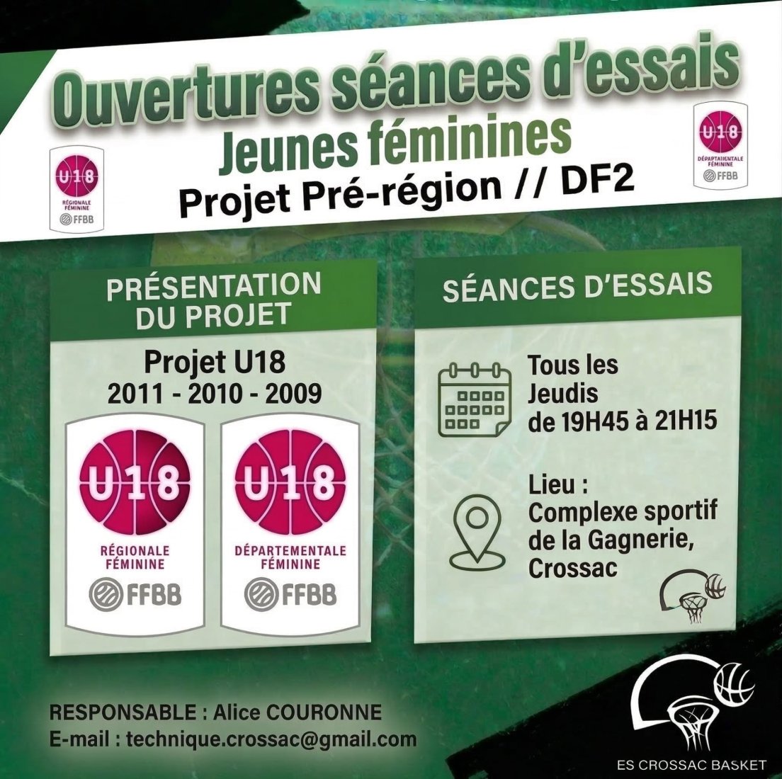 Séances d'essais // U18 - Seniors